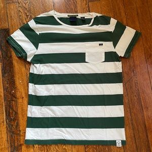Scotch and soda green/white strip mens t-shirt size small